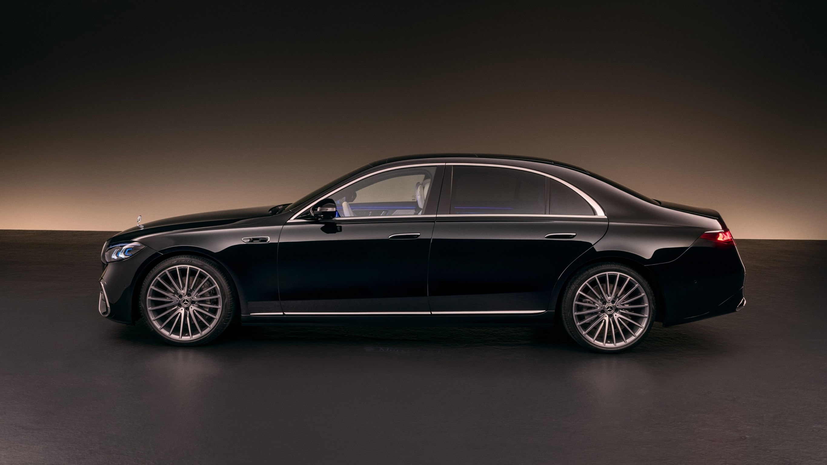 2026 Mercedes-Benz S-Class in black, photographed in profile without a visible number plate